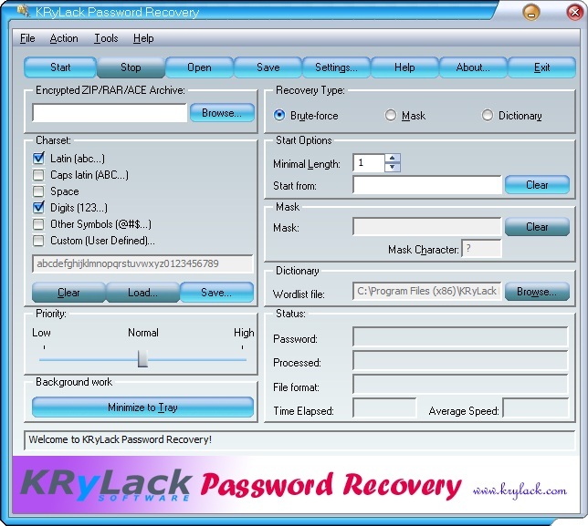 Screenshot of KRyLack Password Recovery