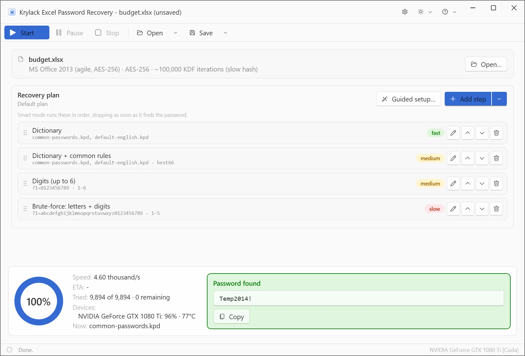 Krylack Excel Password Recovery screenshot