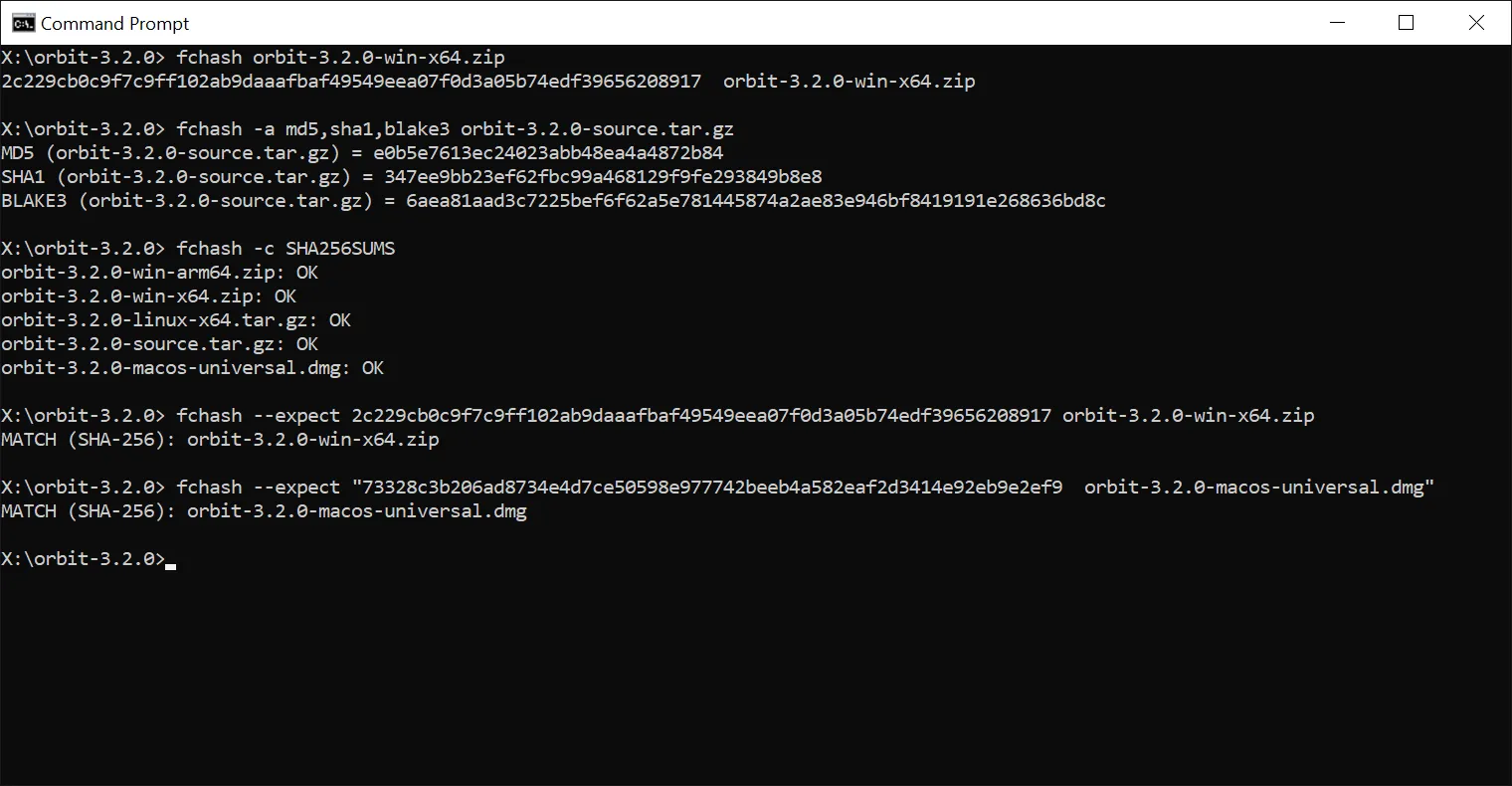 fchash command-line tool: compute, verify and compare