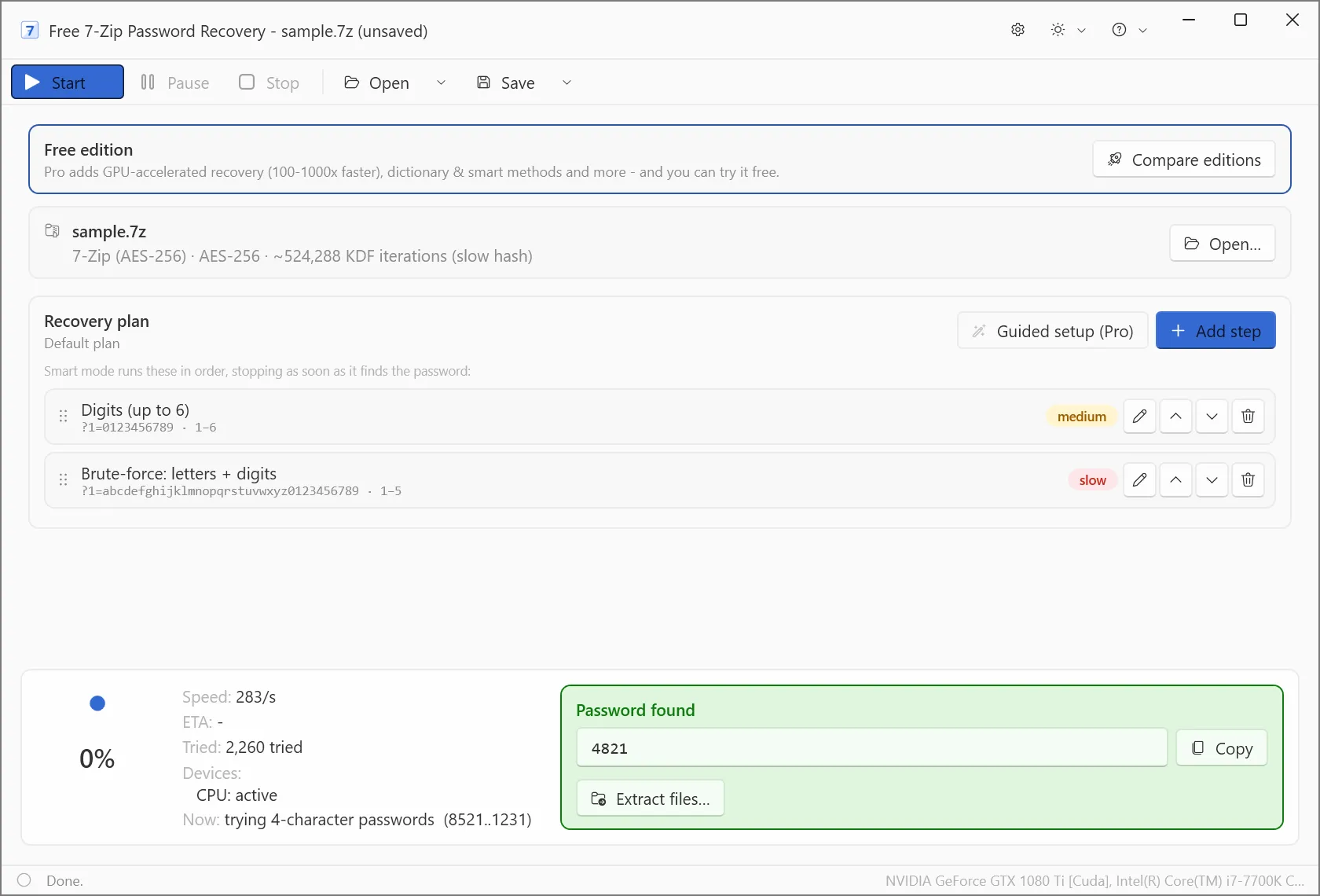 Free 7-Zip Password Recovery screenshot