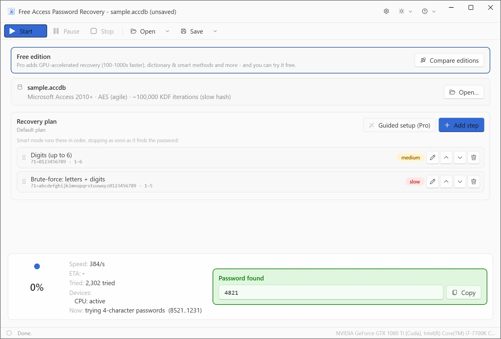 Free Access Password Recovery screenshot