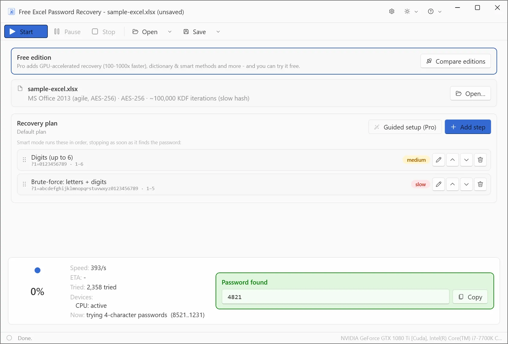 Free Excel Password Recovery screenshot