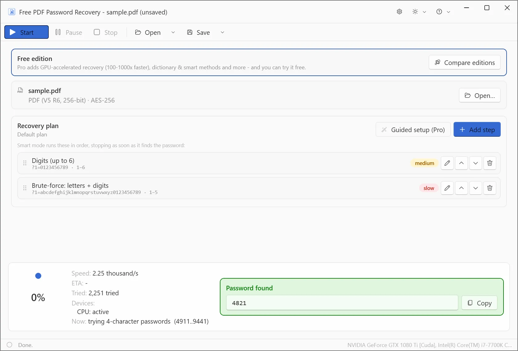Free PDF Password Recovery screenshot
