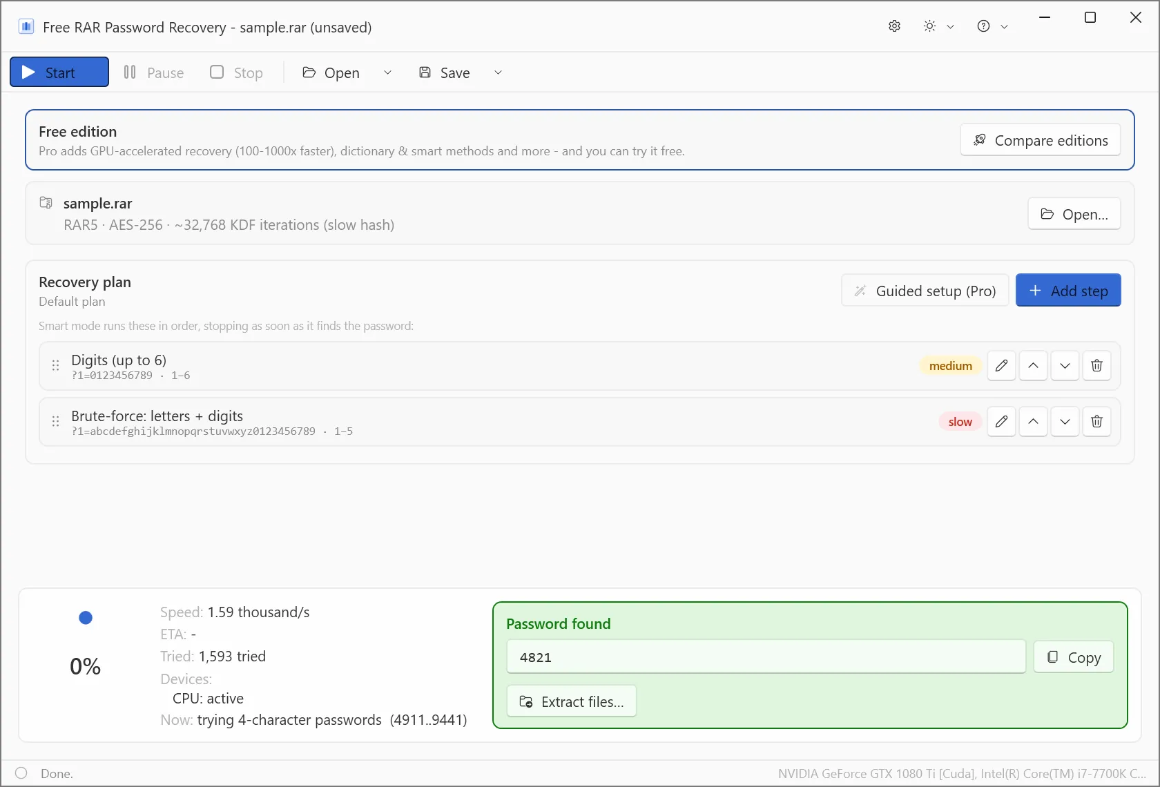 Free RAR Password Recovery screenshot