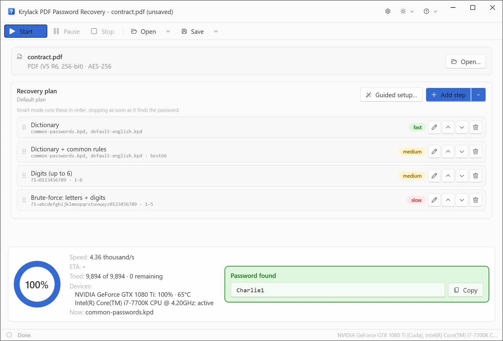 Krylack PDF Password Recovery screenshot