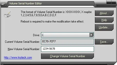 Volume Serial Number Editor screenshot