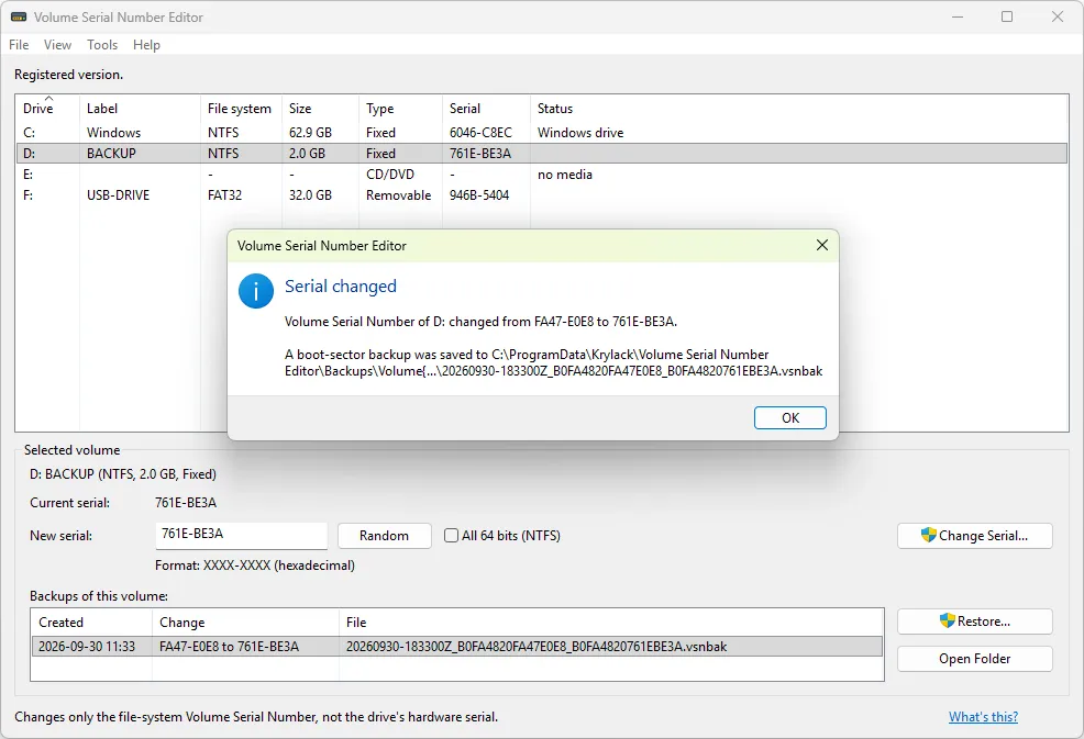 Volume Serial Number Editor screenshot