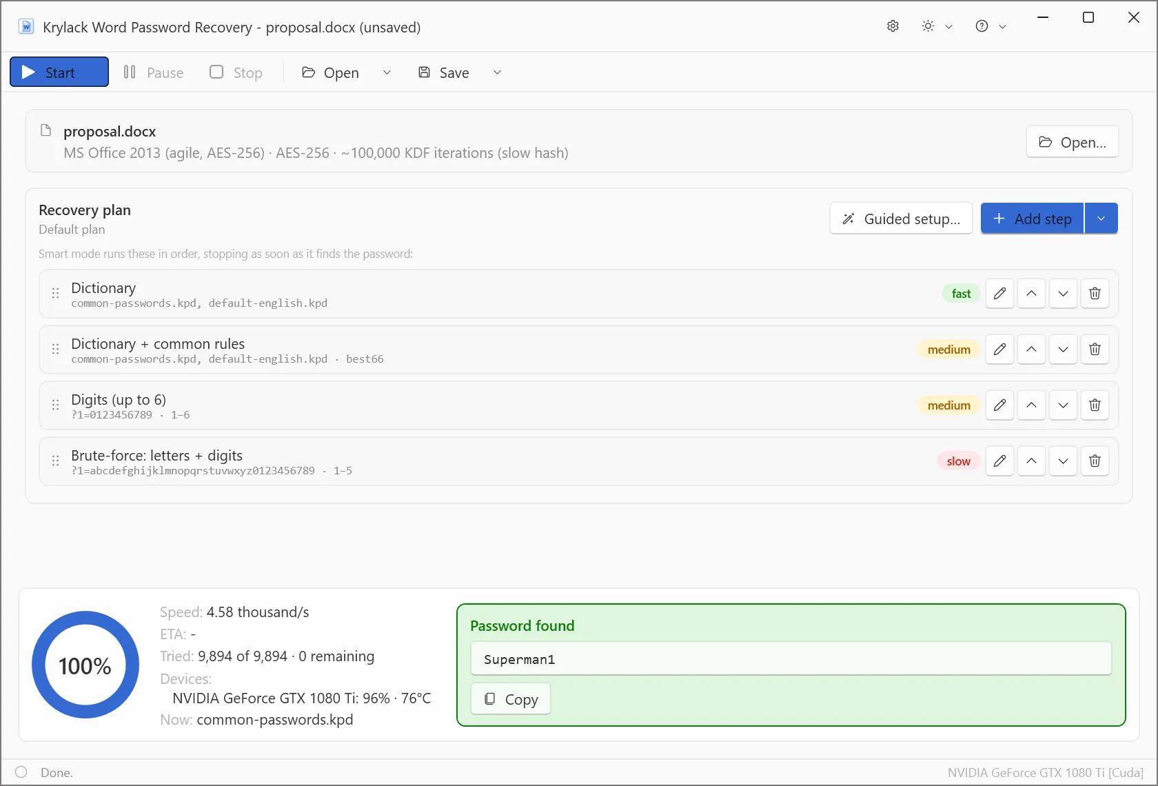 Krylack Word Password Recovery screenshot